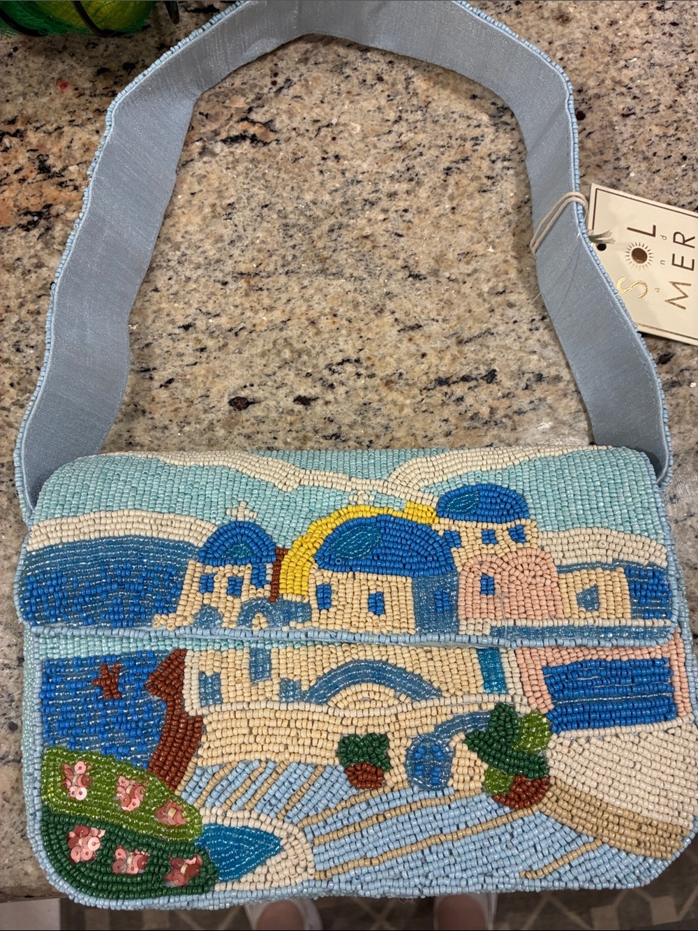 *VIRAL* new Greece Mediterranean Scene shoulder Bag - Blue Multi